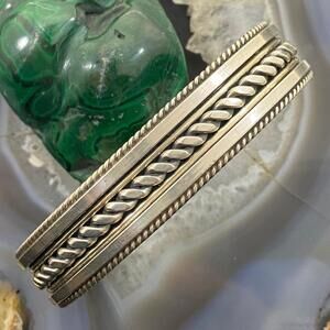 Tahe Vintage Native American Sterling Silver Stripes & Rope Bracelet For Men